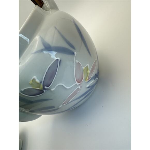 JAPANESE FINE PORCELAIN CONTEMPORARY TEAPOT BLUE PINK‎ FLORAL WOVEN HANDLE - Picture 12 of 12